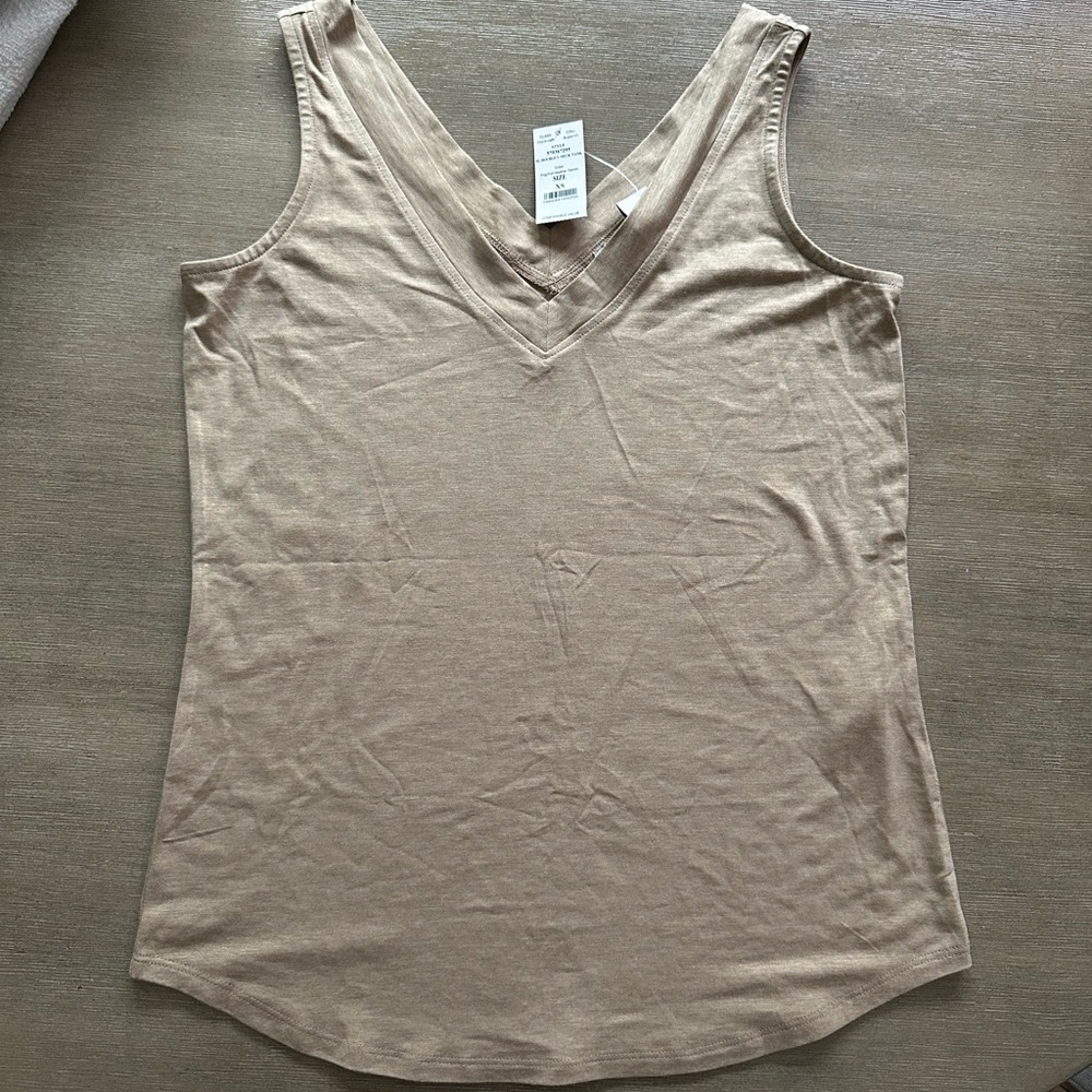 White House black market gold stretchy V-Neck Tank Top